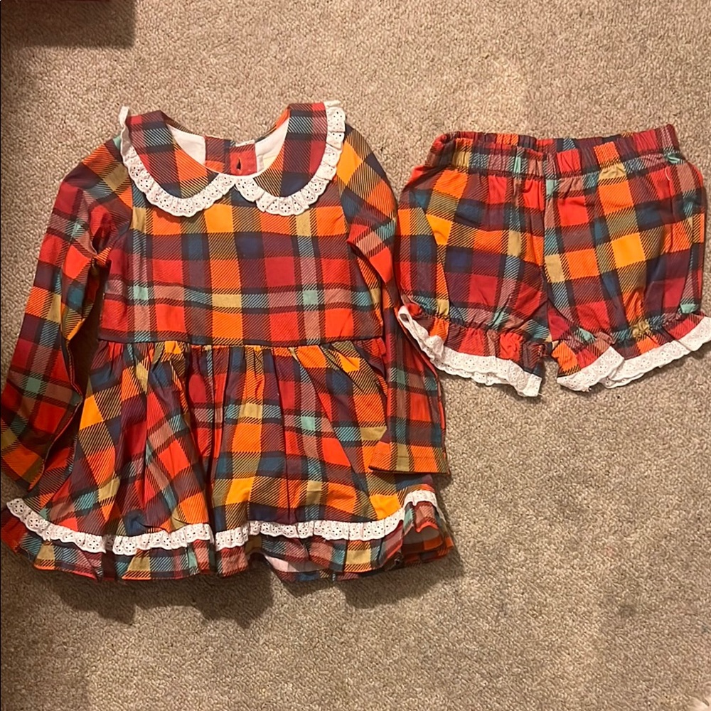 Eliza Grace clothing  Plaid Dress and Shorts Set